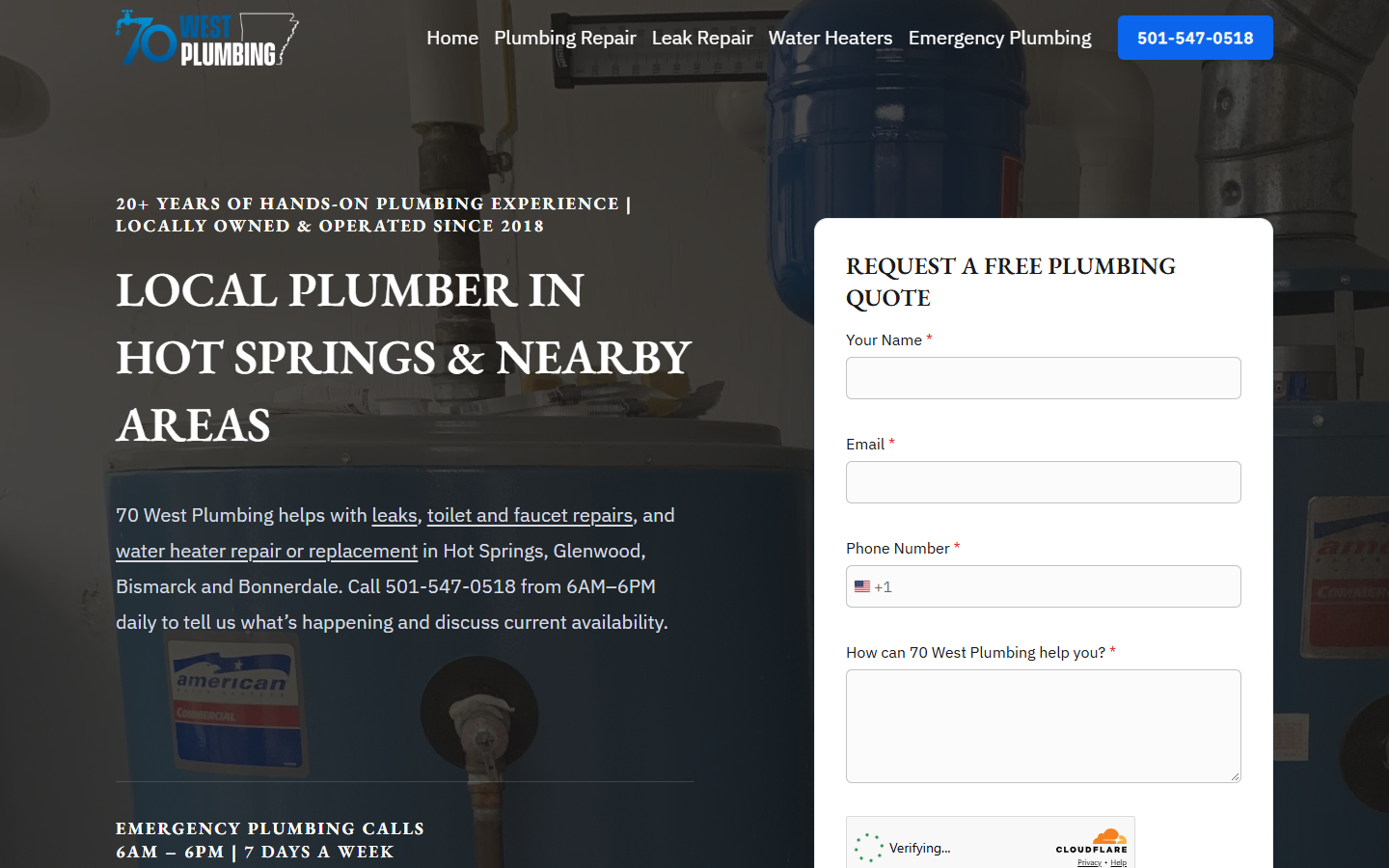 70 West Plumbing website preview